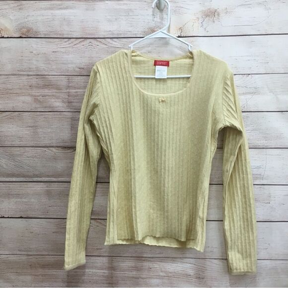 NEW WITH TAGS VINTAGE ESPRIT RIBBED STRETCH KNIT TOP‎ IN YELLOW - Picture 1 of 5